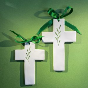 Duo Croix émaillées Rameaux verts