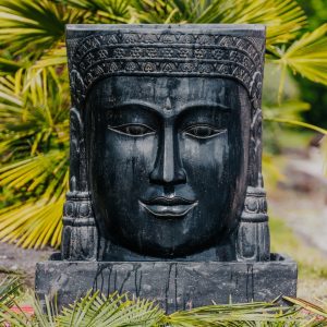 Fonte de cabeça de Buda Khmer com bacia preta 100cm