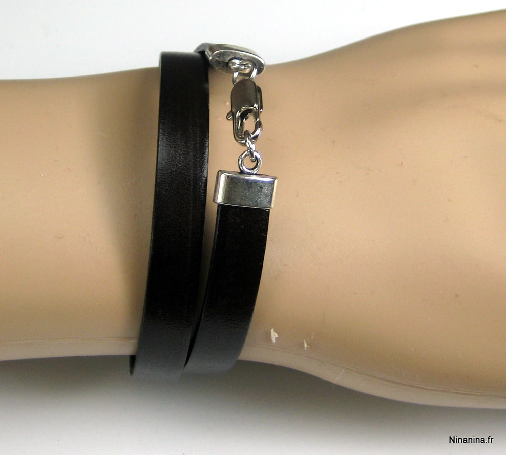 Bracelet cuir 2 tours perle plate triskel – Image 9