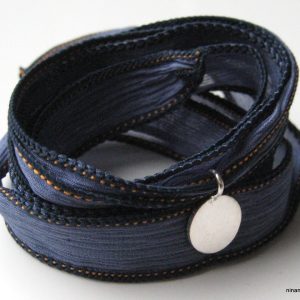 Bracelet wrap soie lavée Argent 925 massif