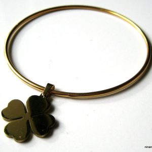 Jonc doré pendentif trèfle 4 feuilles Acier inoxydable