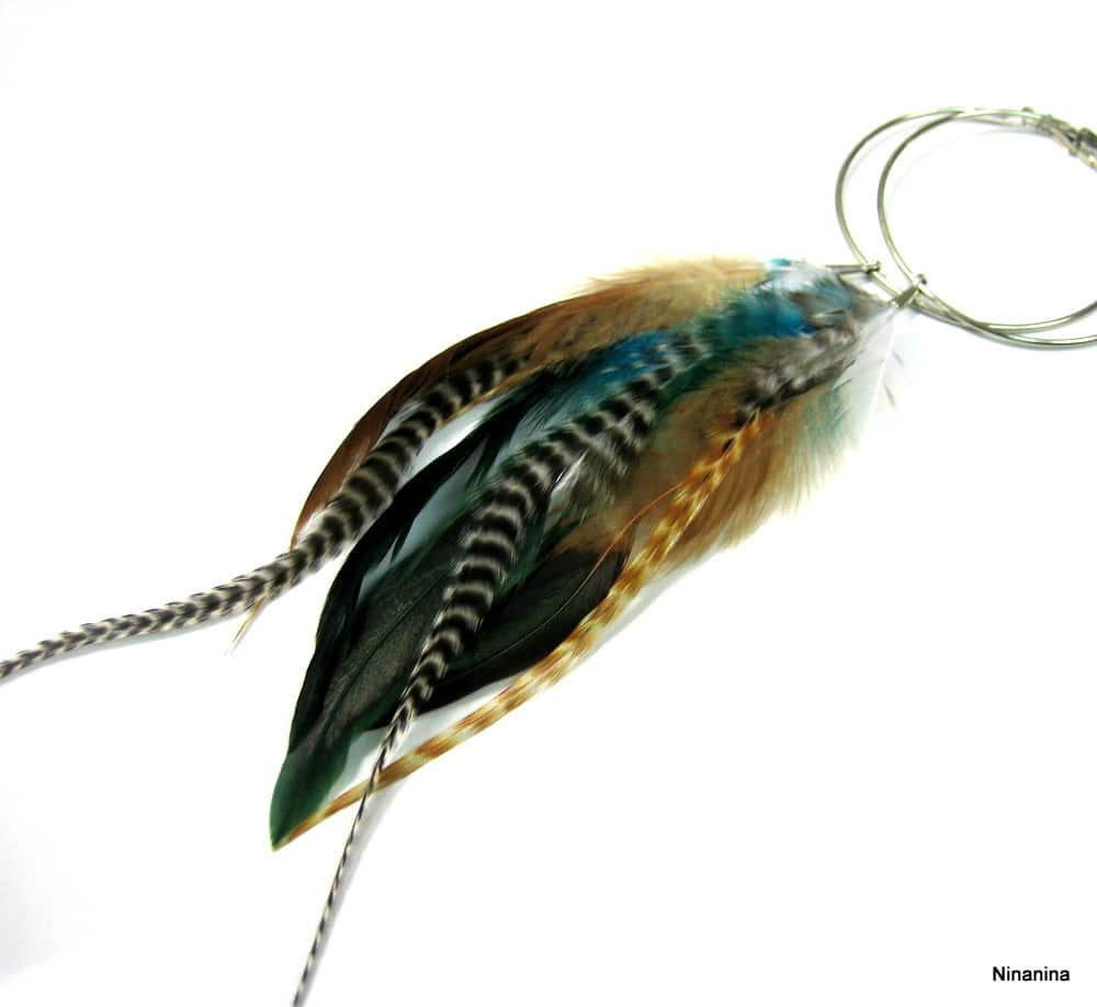 Creoles Plumes Naturelles Colorées Et Acier Inoxydable Argenté Artisanales – Image 9