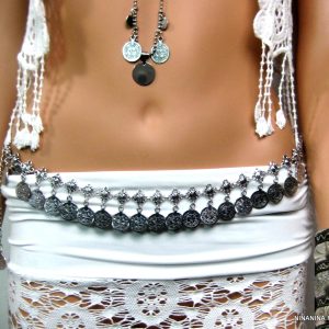 Chaine hanche femme pièces métal argenté