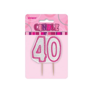 Bougie Anniversaire Rose pailletée – CHIFFRE 40
