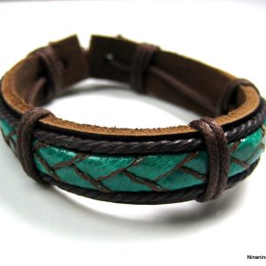 Bracelet homme cuir et chanvre vert réglable