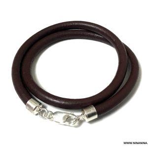 Bracelet double tour cuir fermoir Argent pour homme