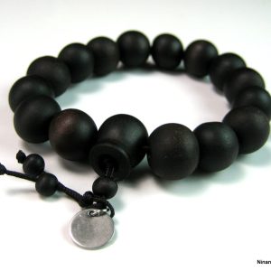 Bracelet boules bois noir et Acier inoxydable homme