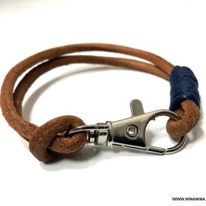 Bracelet homme mousqueton cordon cuir marron double