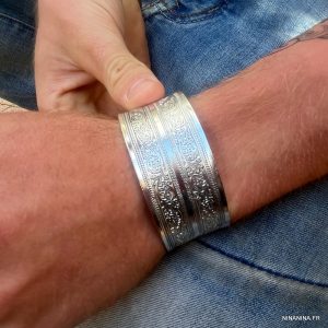 Manchette ethnique large homme femme argenté