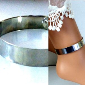 Bracelet cheville large métal argenté style tribal