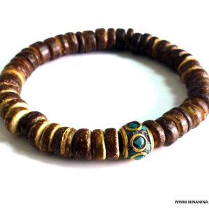 Bracelet homme perles coco et turquoise naturelle
