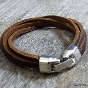 Bracelet homme cuir multiliens fermoir métal argenté
