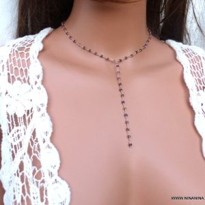 Collier améthyste femme plaqué or forme cravate