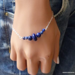 Bracelet Lapis Lazuli Argent 925 massif chainette femme