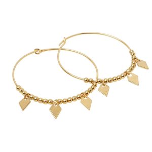 Boucles d&rsquo;Oreilles Creoles artisanales avec plusieurs charms losanges en Plaqué or gold filled 14 carats