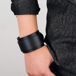 Bracelet de force en cuir noir 4,5 cm de large