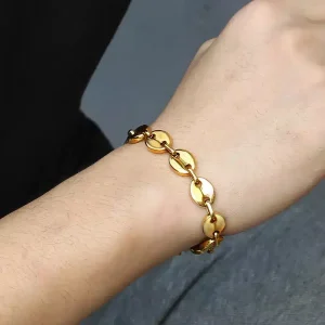 Bracelet grain de café gros maillon doré pour homme