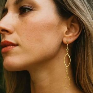 Boucles d&rsquo;oreilles dorées longues pendantes – Ovale Géométrique Acier doré