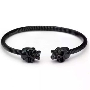 Bracelet tete de mort noir jonc homme acier inoxydable