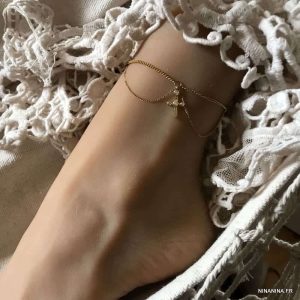 Bracelet cheville acier inoxydable doré épée zirconium