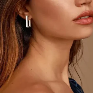 Boucles d&rsquo;oreilles créoles rectangulaires acier inoxydable