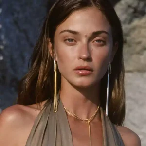 Boucles d&rsquo;Oreilles Chaine Double Pendantes Maille Serpent Acier doré