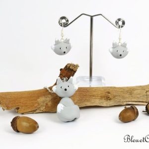 Parure Loup gris – Collier et boucles d&rsquo;oreille