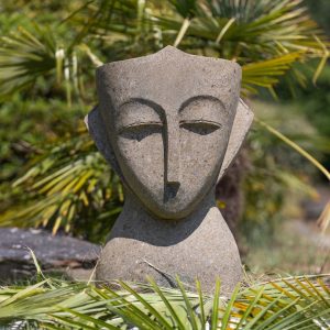 Estatua de un moai primitivo cara maceta escultura en maceta de piedra volcánica natural 80cm